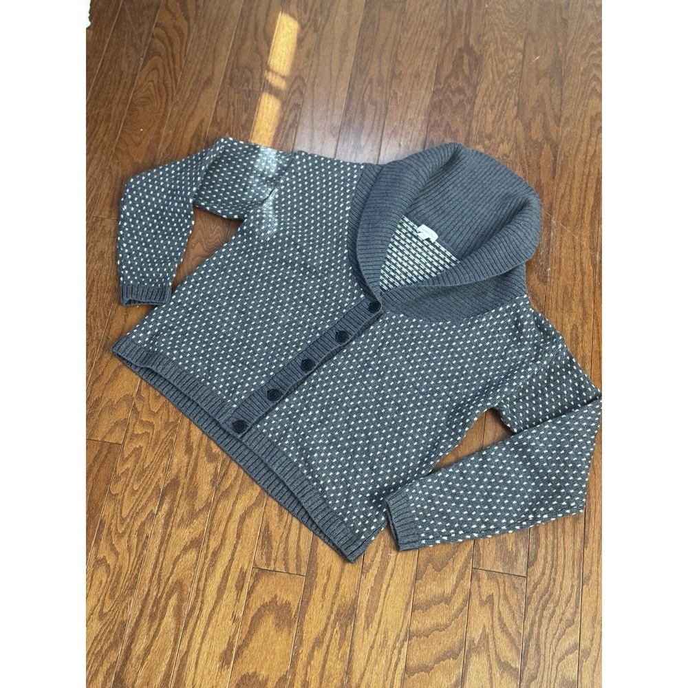 Garnet Hill Gray & White Shawl Collar Button Cardigan - Picture 3 of 9